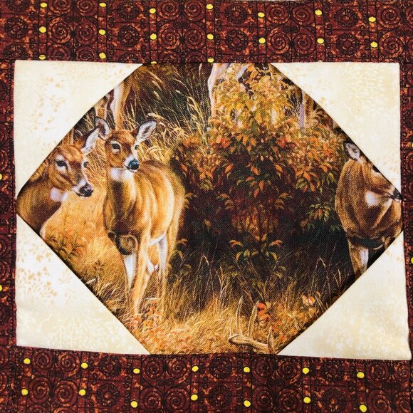 Quilted Wall Hanging Buck & Doe Deer Rustic Wildlife Decor Cabin LodCore Homemad - Picture 3 of 10